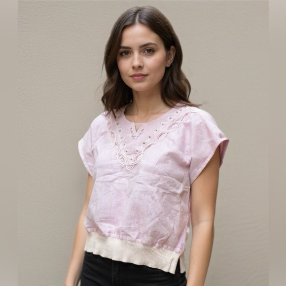Vintage Pink Embroidered 80’s Crop Top - Picture 1 of 10